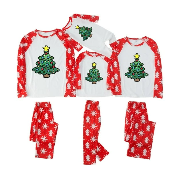 Conjunto de pijamas navideños para padres e hijos, ropa de dormir de manga larga con cuello redondo, traje de dormir estampado, conjuntos de dos piezas para mujeres, hombres, niños y bebés, nuevo