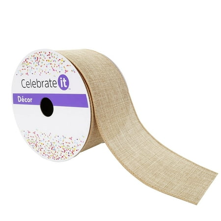 UPC: 0191518420524 | 2.5 Faux Linen Wired Ribbon by Celebrate It™ Décor