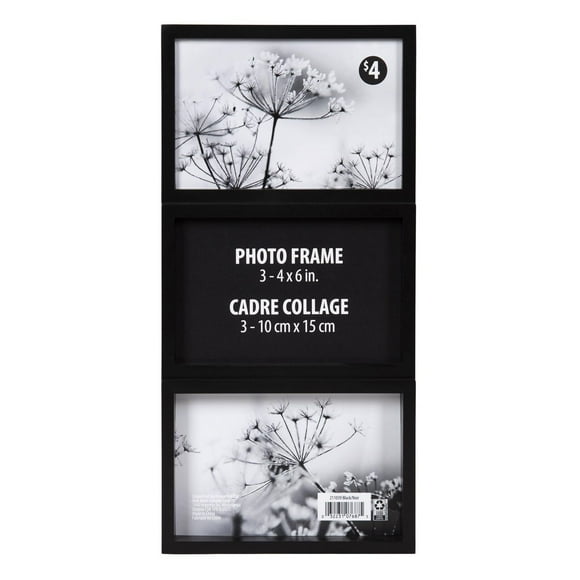 Gally 3 Opening Black Collage Picture Frame, Holds 3 - 4" x 6" Photos