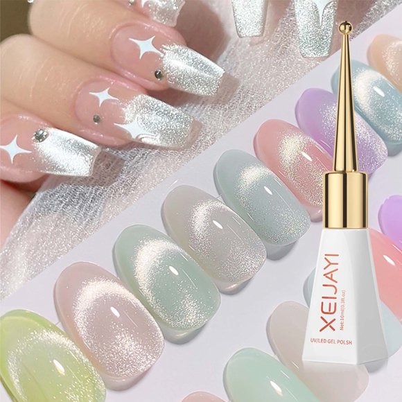 Pisexur Gel Nail Polish Glitter Galaxy Shinny Eye Gel Nail Polish Set with Magnet for Holographic Shinny Eye, Gel Manicure and Nail Art DIY at Home, Gift for Women