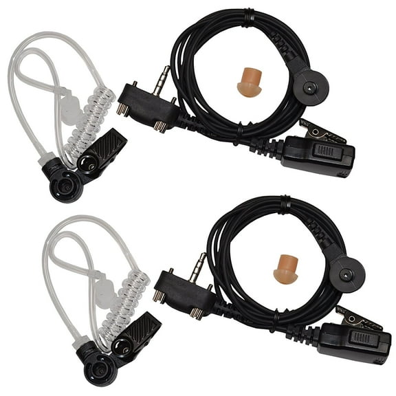 HQRP 2-Pack Acoustic Tube Earpiece Headset PTT Mic for Vertex Standard VX-177, VX-300, VX-414