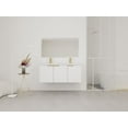 thumbnail image 3 of 48 Inch Wall Mounted Bathroom Vanity with Double Resin Sink and Three Soft Close Doors White Plywood Space Saving Storage, 3 of 9