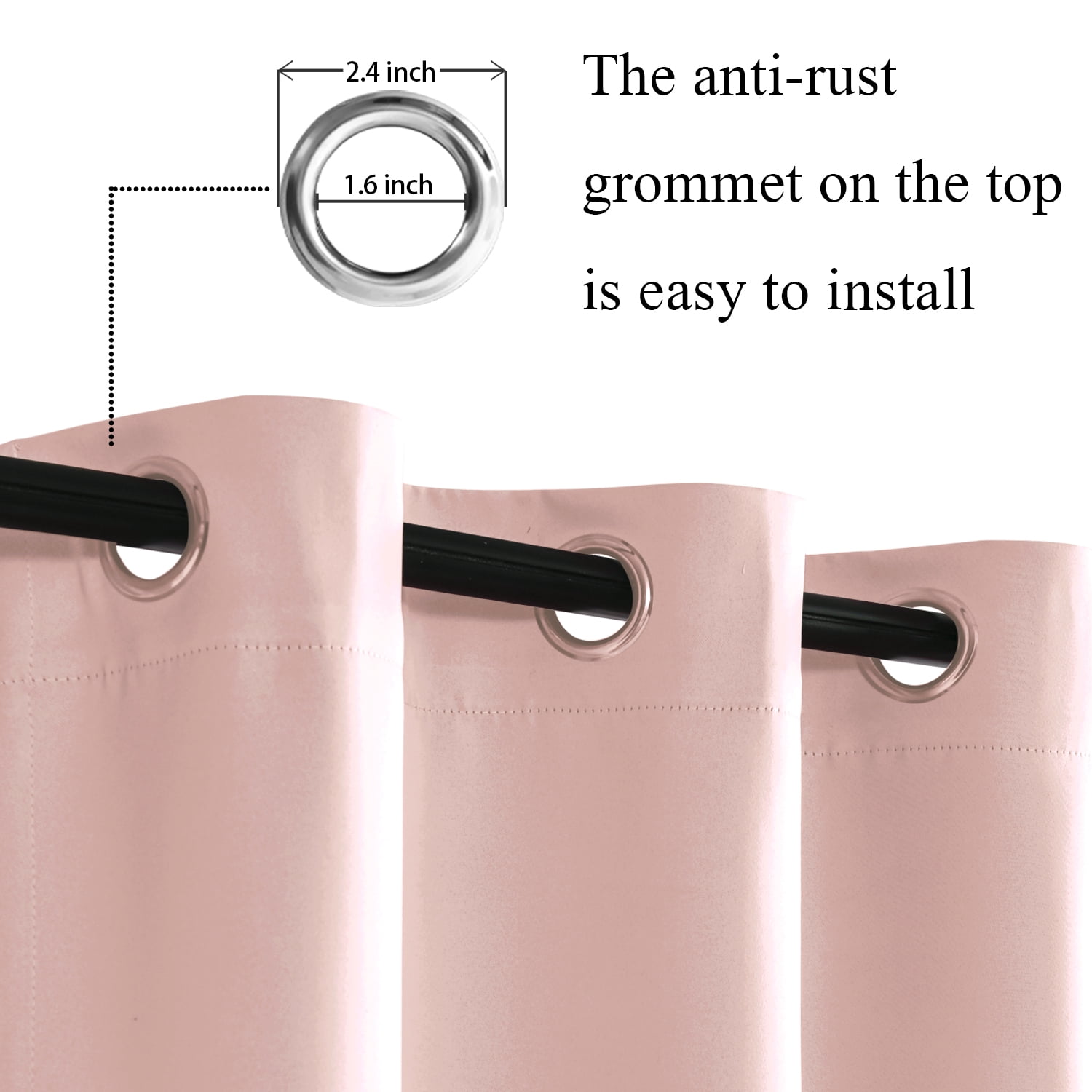 JIUZHEN Blackout curtains for Bedroom with Tiebacks - Room Darkening Privacy Grommet Top Window Curtains for Living Room, 42 x 63 inch Length,Blush Pink,Set of 2 Panels