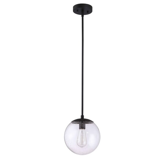 Design House Gracelyn Modern 1-Light Indoor Dimmable Pendant with Clear Seedy Glass Globe Shade, Matte Black
