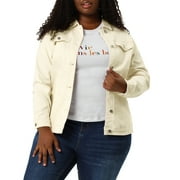 MODA NOVA Juniors Plus Size Long Sleeve Button Down Jean Denim Jacket with Pockets 3X Light Beige
