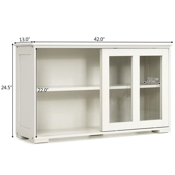 WATERJOY Kitchen Storage Cabinet, Stackable Buffet Storage Sideboard with Sliding Door Home Furniture, Elegant (White, Glass Door)