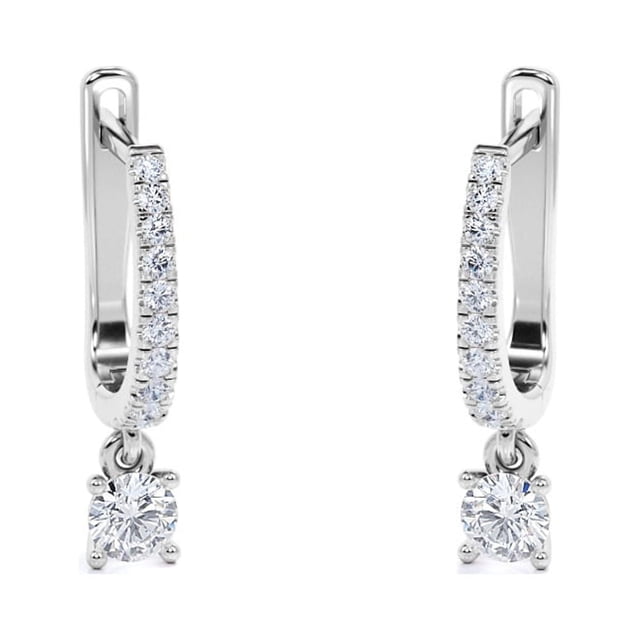 Aros JeenMata de Talla Brillante Redonda de 1 Quilate y Moissanita Engaste Pavé de 4 Puntas Baño de Oro Blanco de 18 K sobre Plata