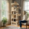 thumbnail image 5 of Globlazer 68" Large Corner Cat Tree Tower Condo for Cats with 6 Sisal Scratching Posts, 2 Condos, Hammock & Hanging Basket, Beige, 5 of 9