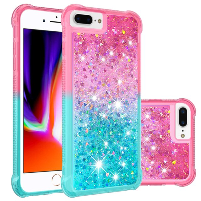 Funda para iPhone 8 Plus/iPhone 7 Plus Transparente con Brillos Carcasa Protectora Antigolpes con Glitter Brillante