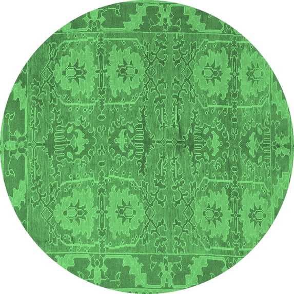 Ahgly Company Indoor Round Oriental Emerald Green Traditional Area Rugs, 4' Round