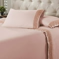 thumbnail image 2 of Benzara Pisa 4 Piece Diamond Lace Hem California king Size Sheet Set , Pink, 2 of 2