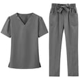thumbnail image 6 of Domzest Womens Scrub Sets V-neck Short Sleeve Top & Straight Leg Elastic Waist Pants Breathable Medical Uniform with Pocket Gray M, 6 of 6