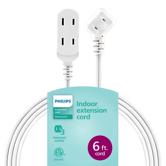 Philips 6 ft. 3-Outlet Polarized Indoor Extension Cord, White, 2 pack – SPS3535W/37