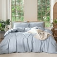 thumbnail image 7 of MooMee 100% Washed Cotton Duvet Cover Set Twin Size Linen Like Textured Breathable Lightweight Soft 2-Piece (Cornflower Blue, 68"x90"), 7 of 7