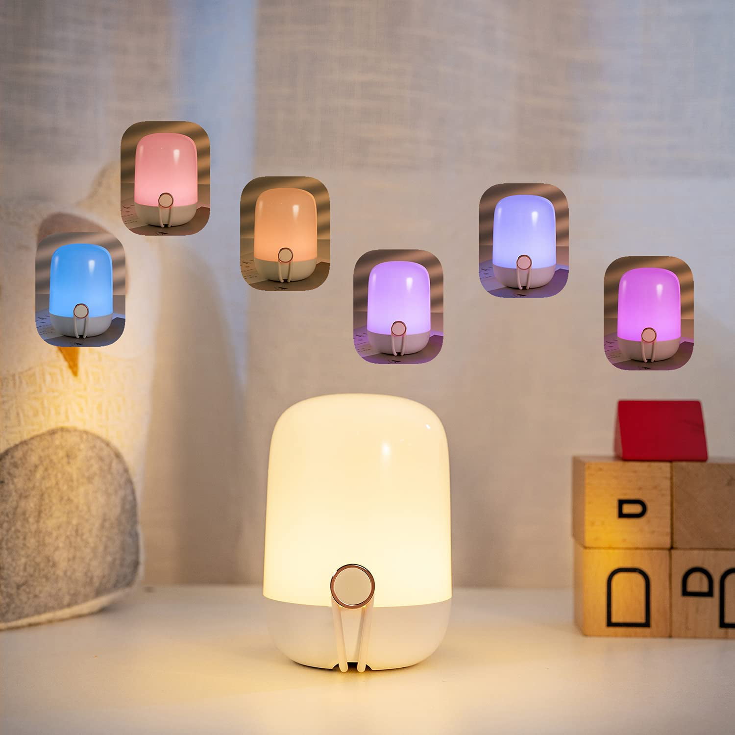 US Plug Cute Infant Toddler Kids Cool Color Changing Brightness Adjustment Nursery Breastfeed Lamp ANGTUO LED Wooden Night Light Silicone Baby Table Bedside Night Light with Remote for Bedrooms 