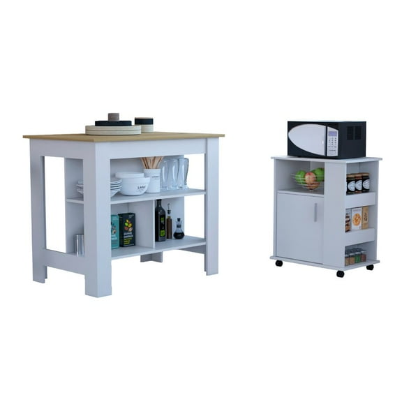 Oslo 2 Piece Kitchen Set, Cala Kitchen Island Kitchen Service Cart, White / Light Oak