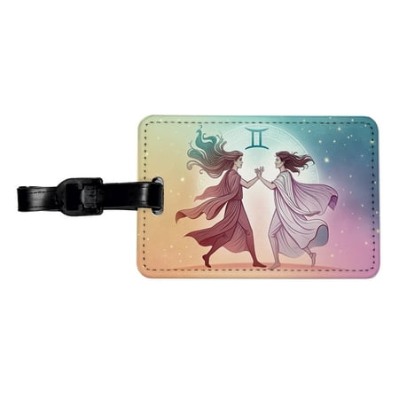Zodiac Horoscope Symbol Gemini Twins Faux Leather Travel Luggage Tag