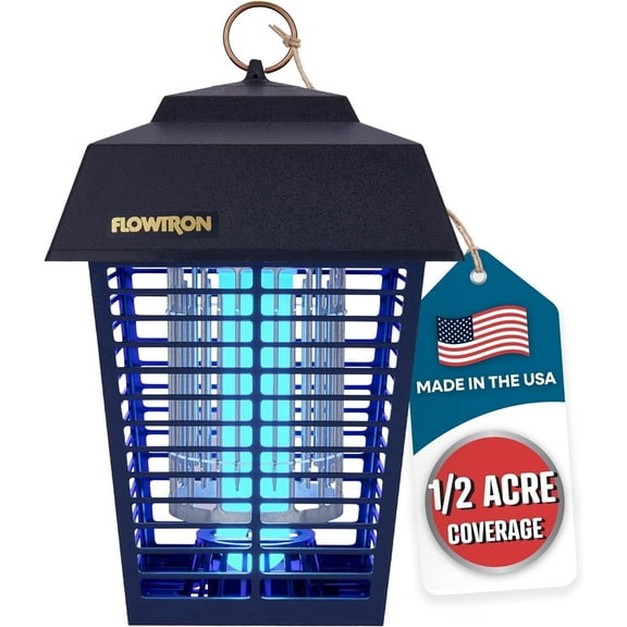 Flowtron Electric Bug Zapper Outdoor Insect Killer Lantern, 1/2 Acre Coverage, 15W UV Light, Black