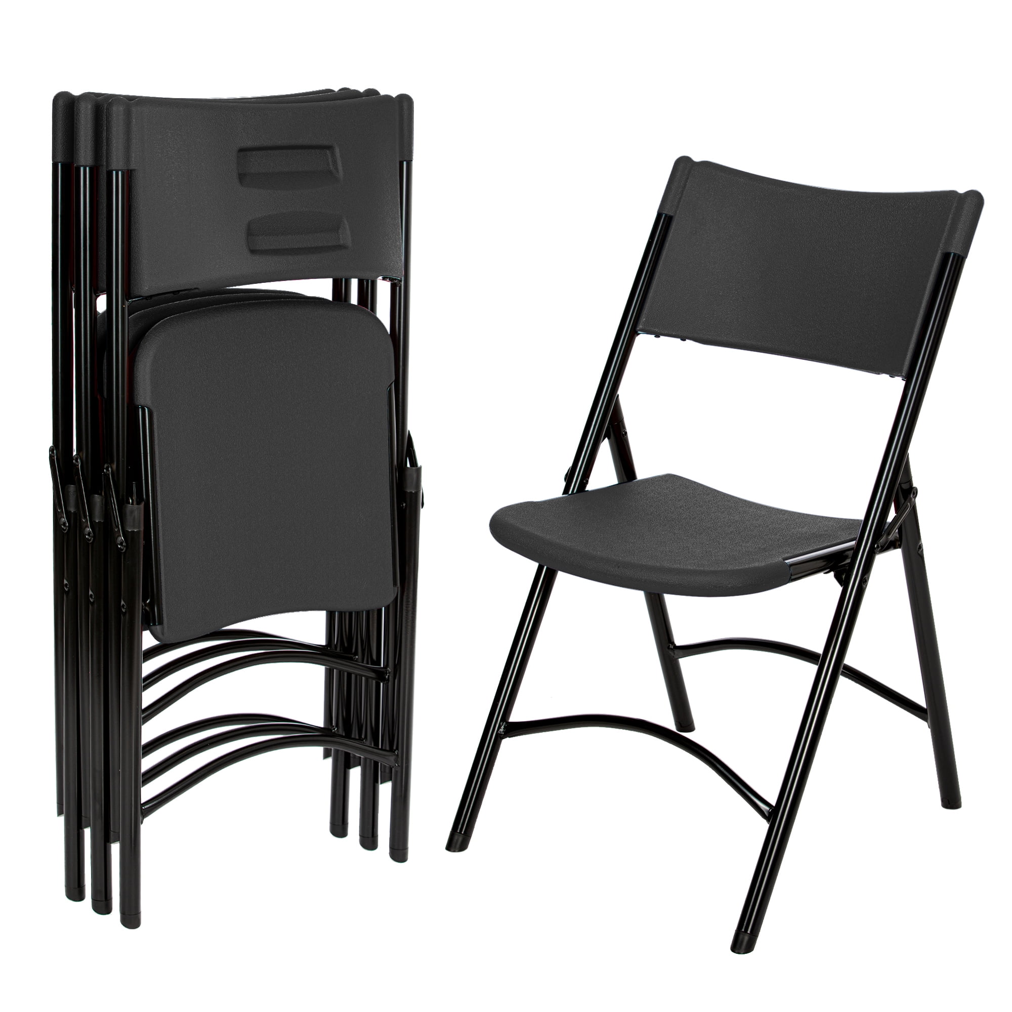 Hampden Furnishings Gwnyeth Collection Blow-Molded Plastic Folding Chair, Black, Pack of 4