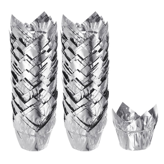 100 Unidades Moldes para Cupcakes de Papel de Aluminio Estándar En Forma de Tulipán Unique Bargains Tono Plateado