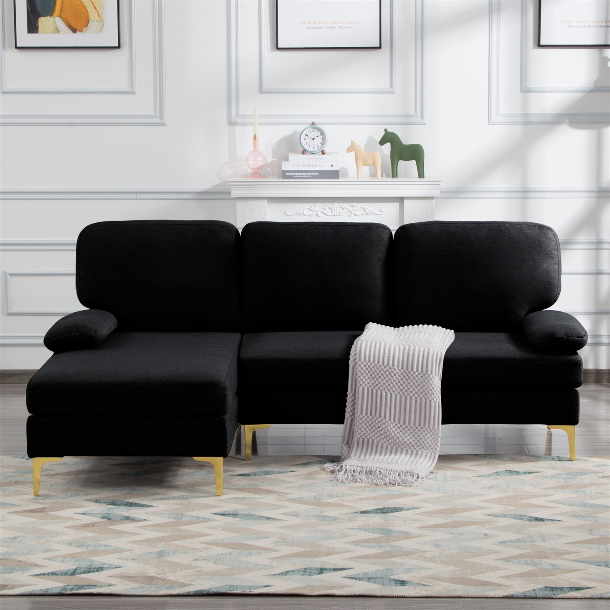 Aukfa Sectional Sofa, L Shaped Couch with Left Facing Chaise for Living Room, Apartment, Black