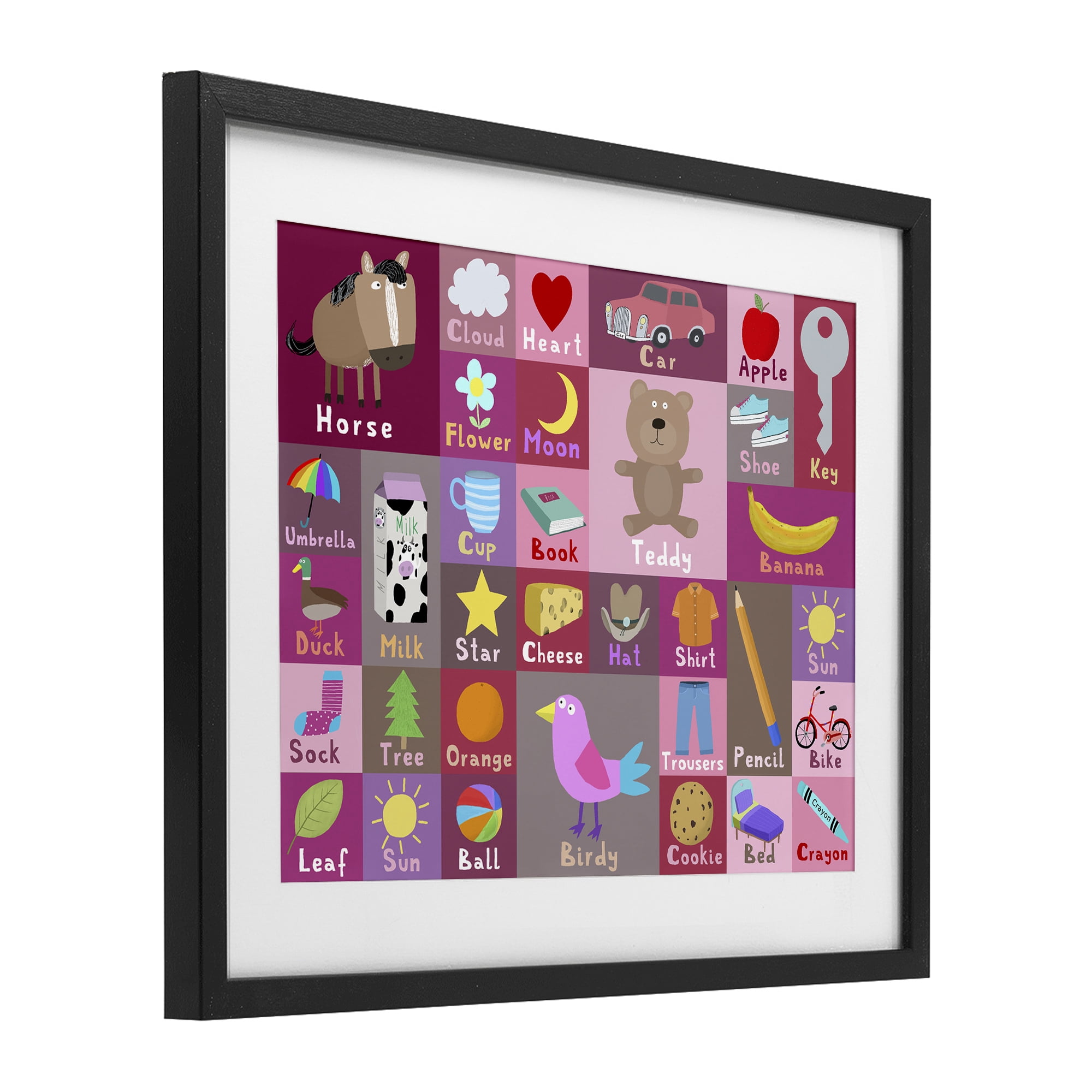 Stupell Industries Pink First Words Black Framed Print Under Glass, design by Carla Daly