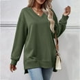 thumbnail image 3 of Sweatshirt for Women Long Sleeve V Neck TopsPullover Casual Sweatshirts Solid Fall Fashion Sweaters Loose Trendy Winter Clothes Cute Tops Comfy Fall Outfits 2025, 3 of 5