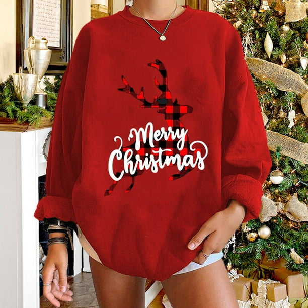 ICHUANYI Liquidación Navidad Moda Mujer Casual Manga Larga Impreso Señoras Sudaderas Tops ICHUANYI WER202308246970