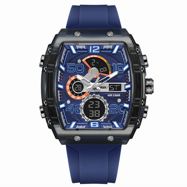 Digital Watch Type A Mens Sports Led Backlight Alarm Timer Waterproof Dual Display Casual Wristwatch Plastic Band A
