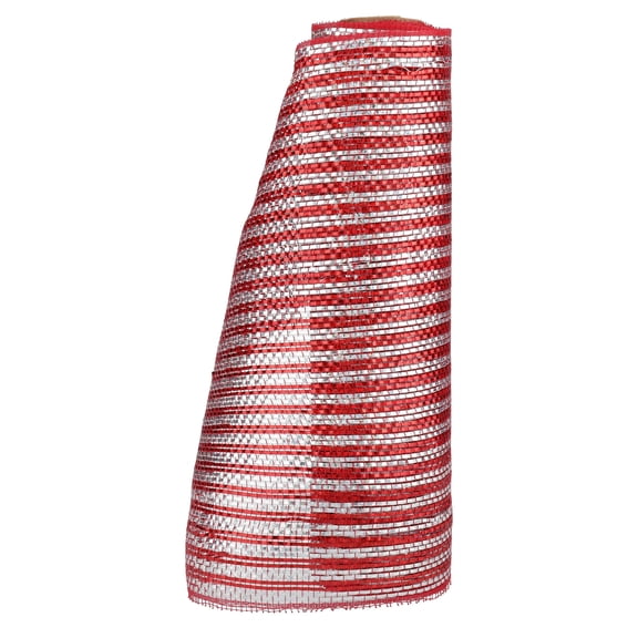 Red and Silver Striped Mesh Christmas Ribbon, 10.5" x 15', by Holiday Time