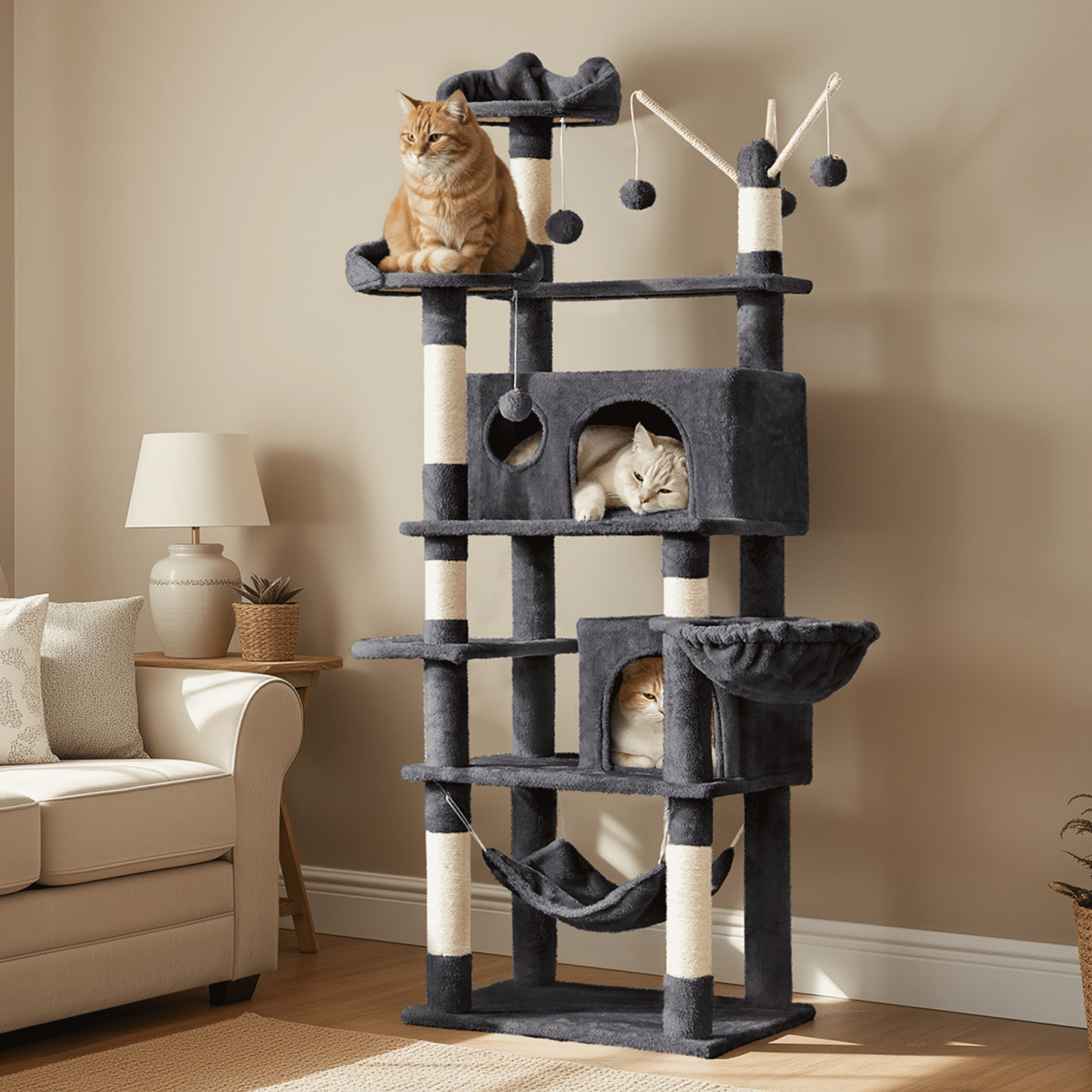 Yaheetech 67.1'' H Multi-Level Cat Tree Cat Tower with Condos, Dark Gray