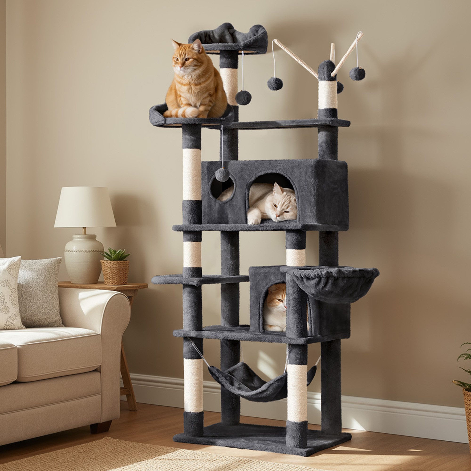 Yaheetech 67.1" Multi-Level Cat Tree with Condos, Dark Gray photo 3