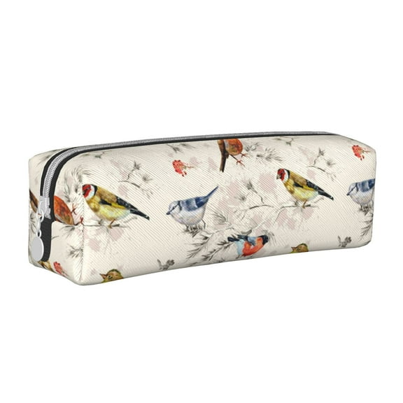 Yiaed Little Birds Print Leather Pencil Case - Leather Pen Pencil Holder - Elegant & Practical Pencil Pouch for Work & Office