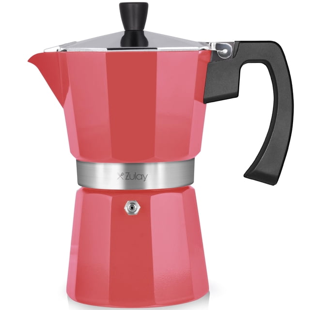 Zulay Premium Moka Pot Espresso - Cafetera De Espresso A Prueba De Fugas - Perfecta Para Auténtico Espresso Estilo Cubano E Italiano - Rinde 6 Tazas De Espresso - Rojo