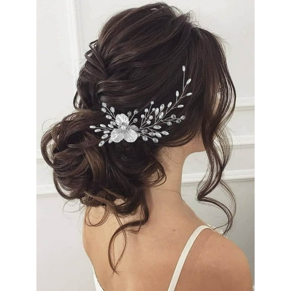Wedding Bride Hair Side Comb Silver Rhinestones Bridal Hair Clips Flower Hair Pins Crystal Hair Accessories for Women and Girls