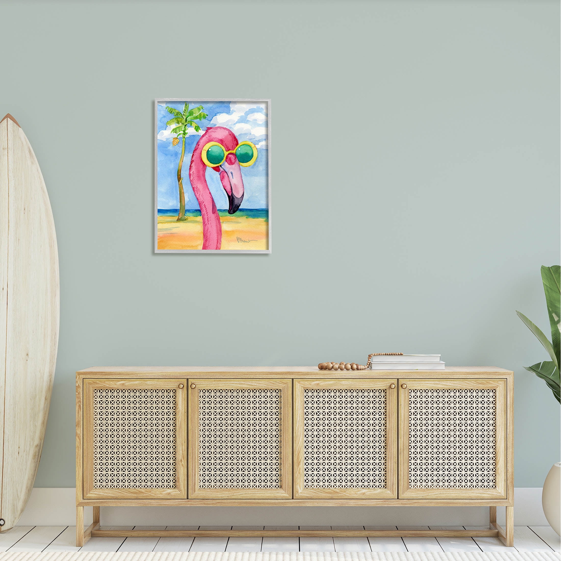 Stupell Industries Looking Good Flamingo Tropical Painting Gray Framed Art Print Wall Art, Design by Paul Brent