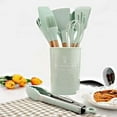 thumbnail image 1 of Delicias gourmet: juego de utensilios de cocina de 11 piezas de color verde menta, silicona de grado alimenticio, mangos de madera duraderos, resistente al calor hasta 450 °F para cocinar en, 1 of 3