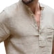 thumbnail image 3 of Camiseta de manga corta para hombre, camisa de tela de algodón con apertura media frontal, Top con cuello levantado para verano, 3 of 6