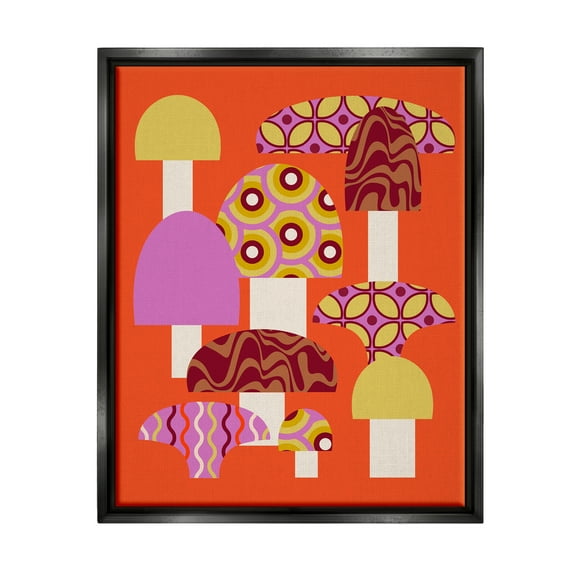 Stupell Industries Retro Patterned Mushrooms Botanical & Floral Painting Black Floater Framed Canvas Art Print Wall Art, 17 x 21
