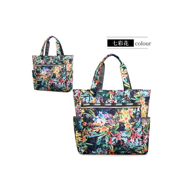 Sac à Main Grande Capacité à Fermeture Éclair pour Femmes Mode Impression sur Toile Motif Floral Sac de Courses Portable