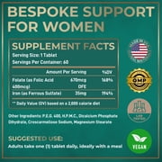 Wild Fuel Iron Supplement for Women 35 mg + Folic Acid 400 Mcg – Iron Deficiency & Anemia Support – 60 Vegan Tablets