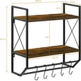 thumbnail image 2 of Bathroom Wall Shelf Wall-Mounted Industrial 2-Tier Wooden Bathroom Towel Rack with Towel Bar, 5 Metal Hooks Toilet Storage Shelf for Kitchen, Bathroom, Brown, 2 of 9