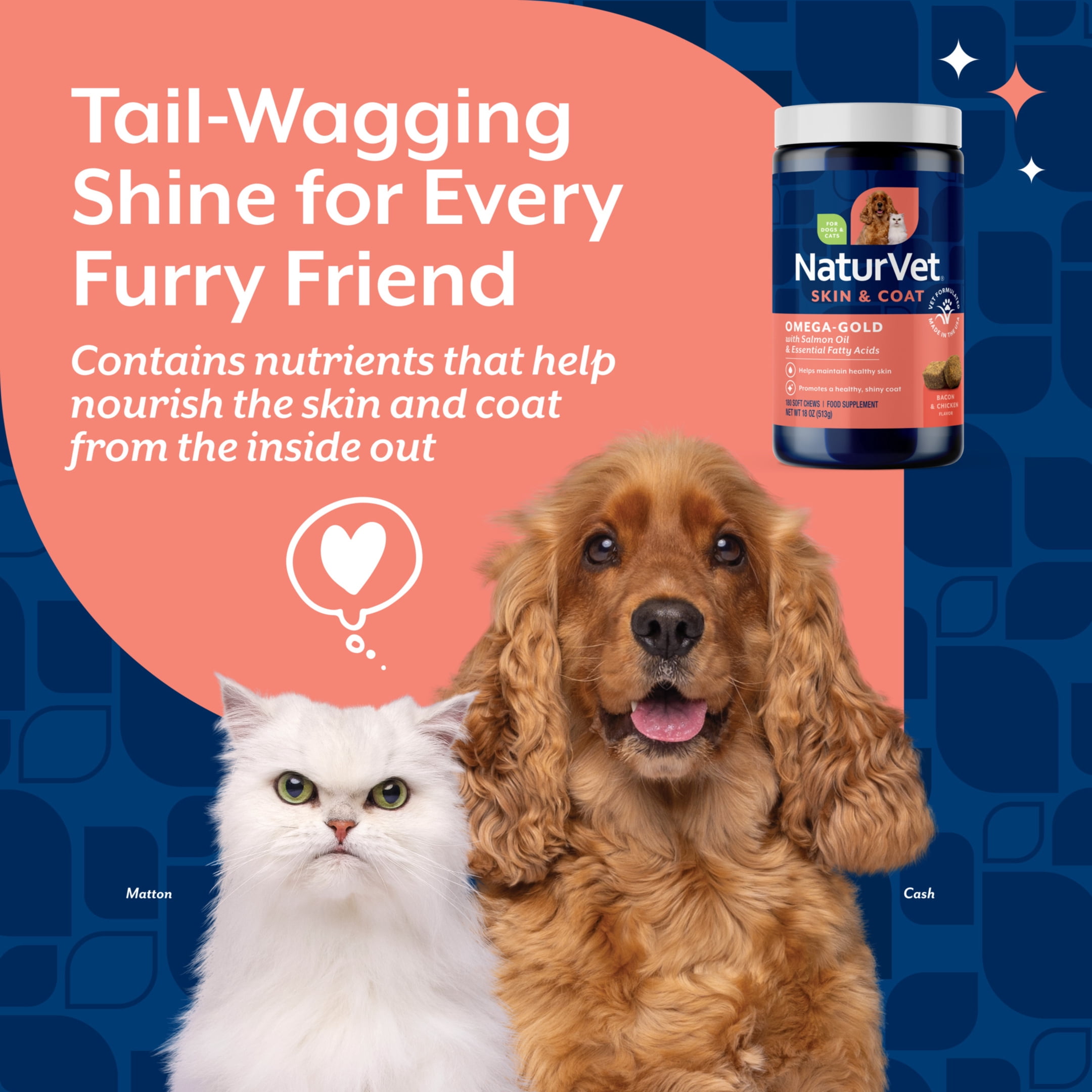 NaturVet Omega Gold Skin & Coat Supplement for Dogs and Cats, Bacon and Chicken Flavor, 180 Count