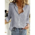 thumbnail image 2 of Inevnen Womens V Neck Button Down Linen Shirts Long Sleeve Blouses Roll Up Casual Work Plain Solid Tops, 2 of 6