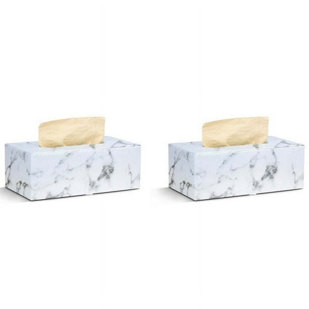2X Cubierta de Caja de PañUelos Faciales de PU de MáRmol Rectangular Servilletero Contenedor Dispensador