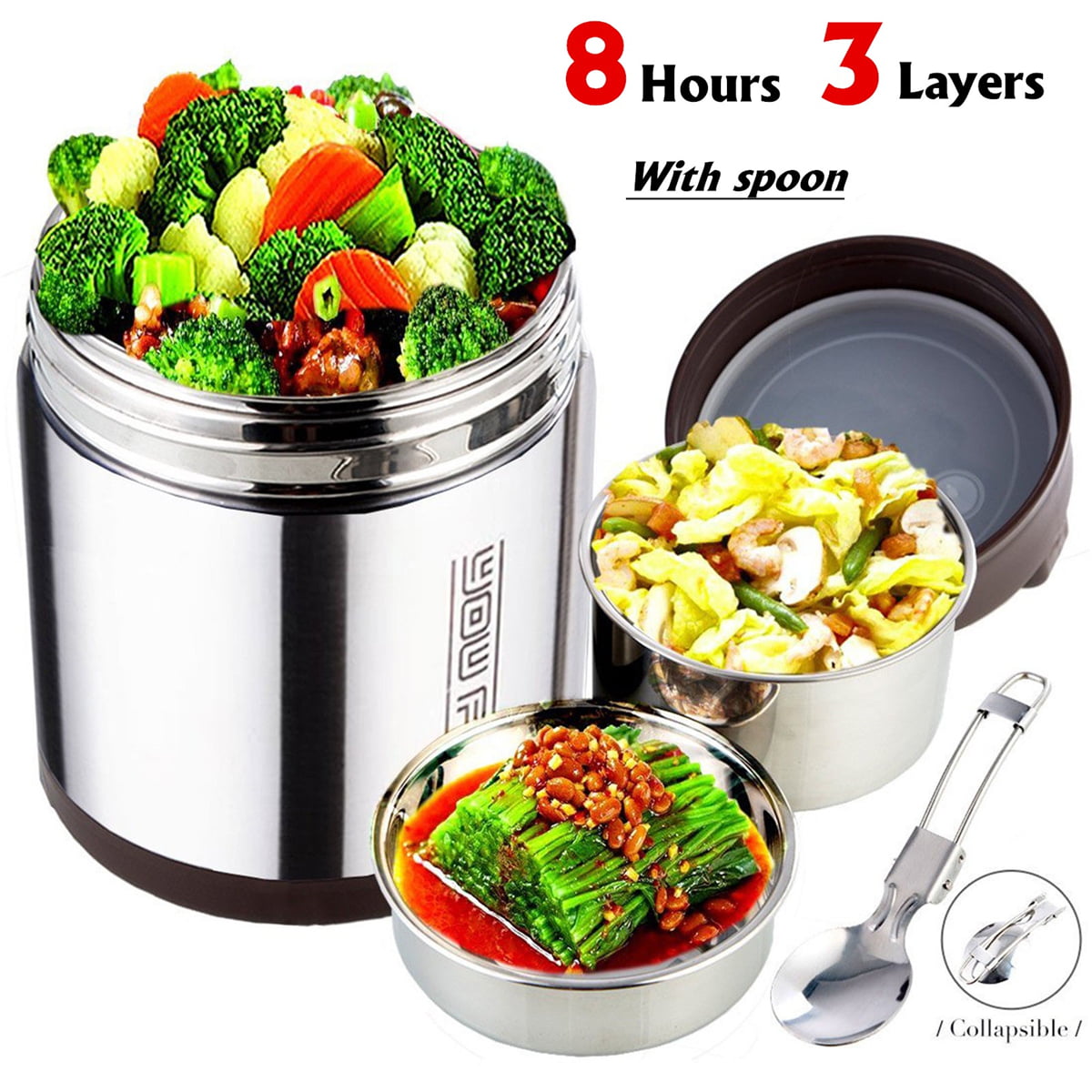 3 Tier Round Stainless Steel Thermal Insulated Lunch Box Bento Food Container 
