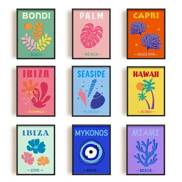 1set 9pcs Unframed Canvas Prints Trendy Travel Wall Decor Canvas Wall Art Prints Aesthetic Preppy Room Decor Wall Art College Dorm Room Unframed Wall Art