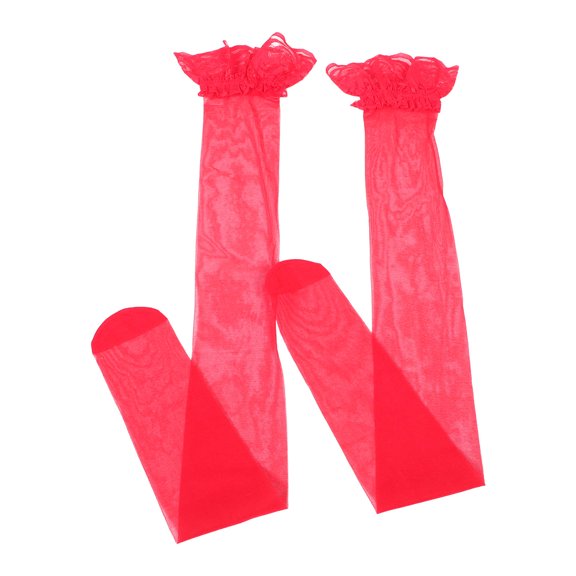 BESTYASH 2Pairs Plus Size Red Lace Thigh High Socks with Ultrathin Breathable Fabric and Silicone Grip