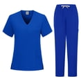 thumbnail image 2 of Minjewel Men's Comfortable Short Sleeve Nursing Uniform Set, Relaxed Fit Scrubs for Male Nurses, Caregivers & Healthcare Professionals,Royal Blue L, 2 of 5