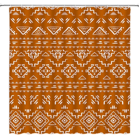 Boho Geometric Shower Curtain Orange Modern Farmhouse Tribal Retro Western Aztec Abstract Mid Century Art Fabric Bathroom Curtains Decor Set with Hook(72" WX72 H)